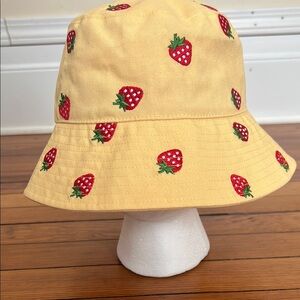 Adorable Yellow Bucket Hat with Strawberry Embroidery - One Size